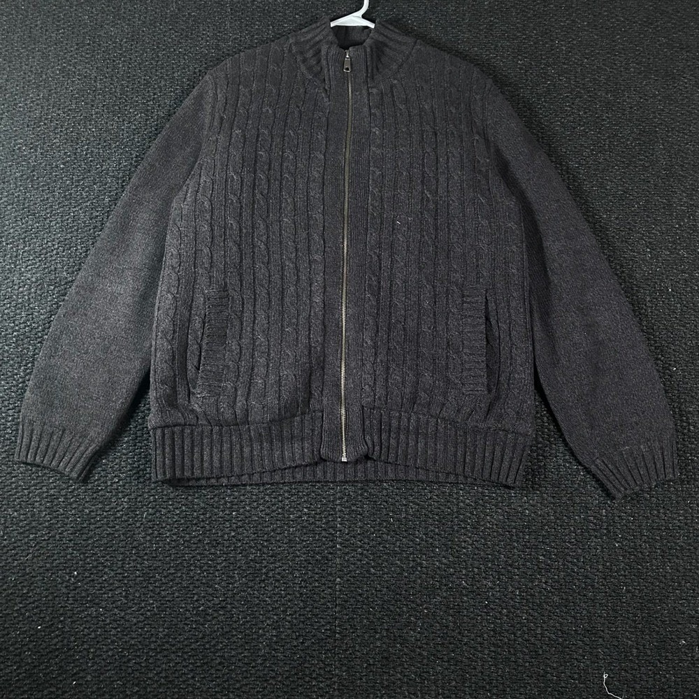 Boston Traders Vintage Mens Cable Knit Sherpa Lined Full Zip Sweater Gray Size L